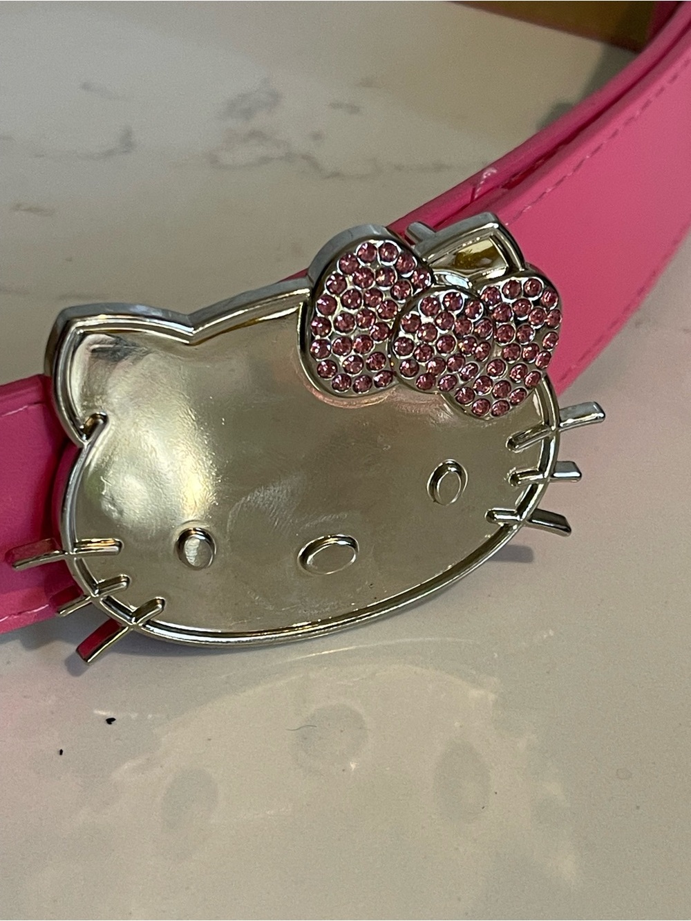 Pink Hello Kitty Style Kids Belt with Rhinestone Bow
